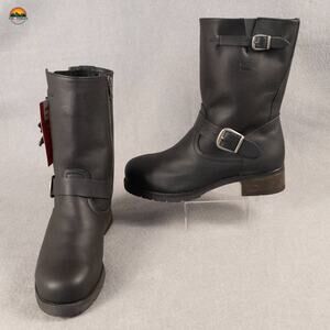 NWT Mellow Walk Vanessa Biker Boots Black Mid-Calf Leather 412109 Women's Sz 8D